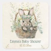 Green Eucalyptus Bunny Baby Dusche Quadratischer Aufkleber (Vorderseite)