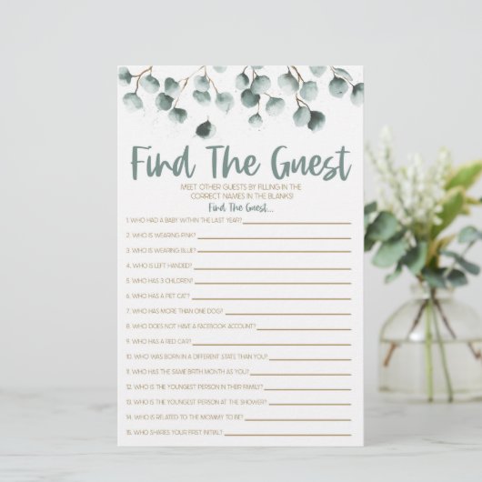 Green Eucalyptus findet das Baby-Duschspiel Briefpapier (Stehend Vorderseite)