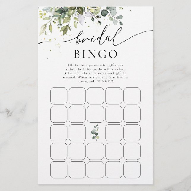 Green Eucalyptus Floral Brautparty Bingo (Vorderseite)