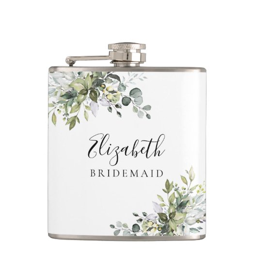 Green Eucalyptus Floral Brautparty Flachmann (Vorderseite)