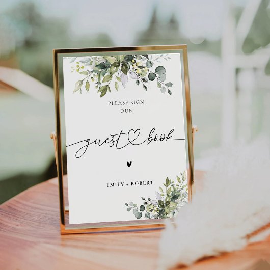 Green Eucalyptus Floral Guest Book Sign Sockelschild