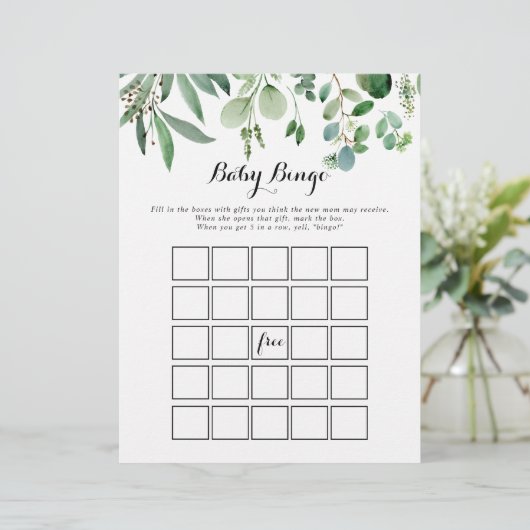 Green Eucalyptus Foliage Baby Bingo Duschspiel (Stehend Vorderseite)