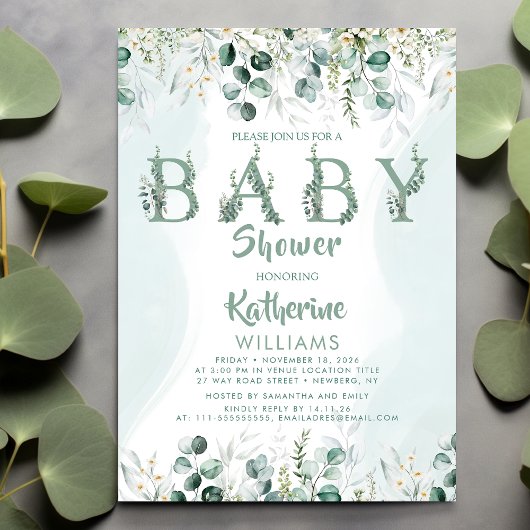 Green Eucalyptus Foliage Baby Shooter Einladung