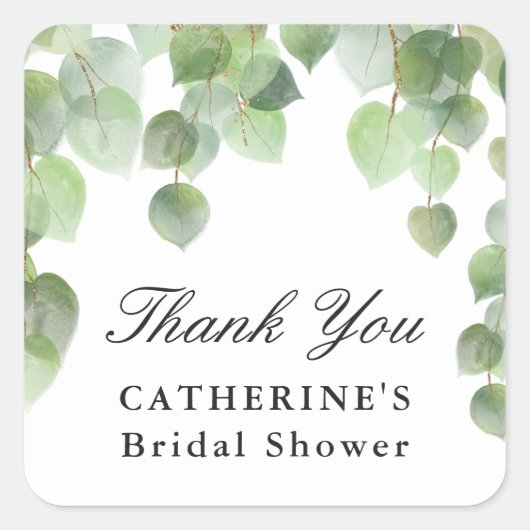 Green Eucalyptus Foliage, Danke, Gefallen Quadratischer Aufkleber (Vorderseite)