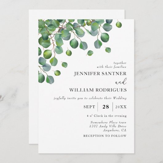 Green Eucalyptus Foliage Wedding Einladung (Vorne/Hinten)