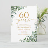 Green Eucalyptus Gold 60th Wedding Anniversary Einladung (Stehend Vorderseite)