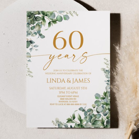 Green Eucalyptus Gold 60th Wedding Anniversary Einladung