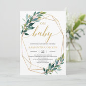Green eucalyptus gold geometrisch Oh Baby Shower Einladung (Stehend Vorderseite)
