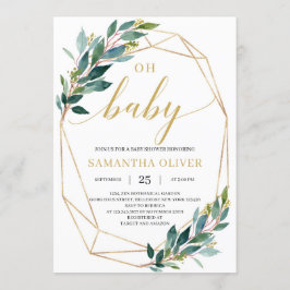 Green eucalyptus gold geometrisch Oh Baby Shower Einladung