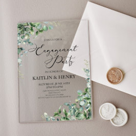 Green Eucalyptus Leaves Botanical Engagement Party Acryleinladungen