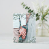 Green Eucalyptus Modernes Foto Save the Date Postkarte (Stehend Vorderseite)