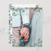 Green Eucalyptus Modernes Foto Save the Date Postkarte (Vorne/Hinten)