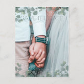 Green Eucalyptus Modernes Foto Save the Date Postkarte (Vorderseite)