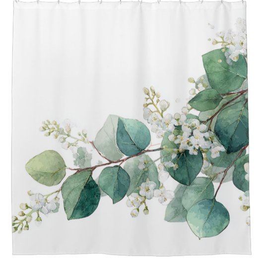 Green Eucalyptus Pastel Floral Whimsical Botanical Duschvorhang (Vorderseite)