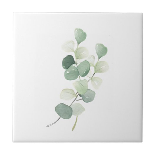 Green Eucalyptus Pastel Leaves Duvet Cover Fliese (Vorderseite)