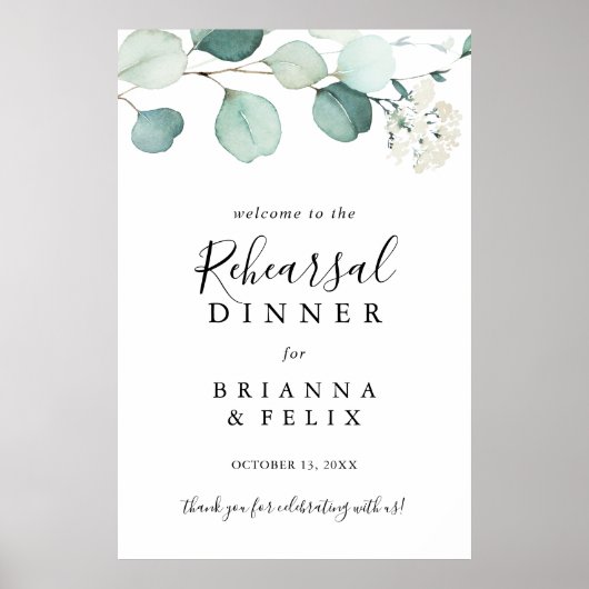 Green Eucalyptus Probe Dinner Willkommenszeichen Poster (Vorne)