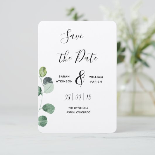 Green Eucalyptus Save the Date (Stehend Vorderseite)