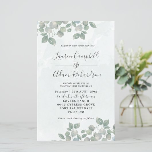 Green Eucalyptus Watercolor Wedding (Stehend Vorderseite)