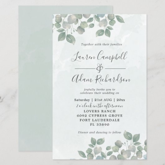 Green Eucalyptus Watercolor Wedding (Vorne/Hinten)
