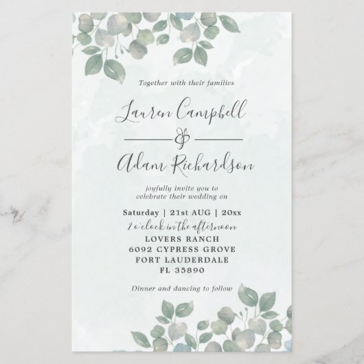 Green Eucalyptus Watercolor Wedding (Vorderseite)