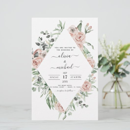 Green Eucalyptus Wedding Einladung (Stehend Vorderseite)