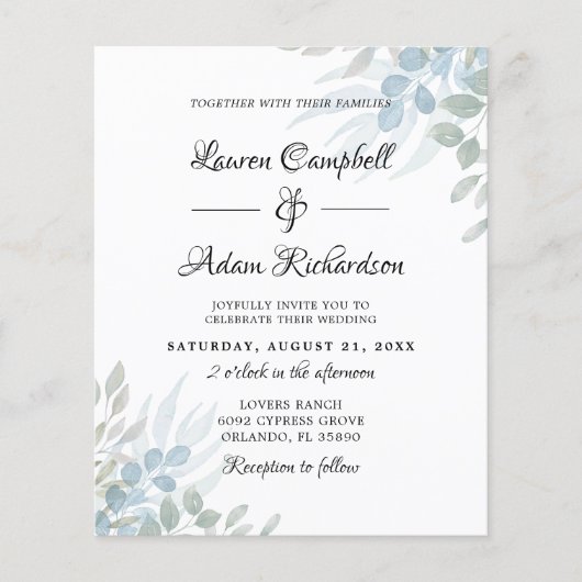 Green Eucalyptus Wedding Einladung (Vorderseite)