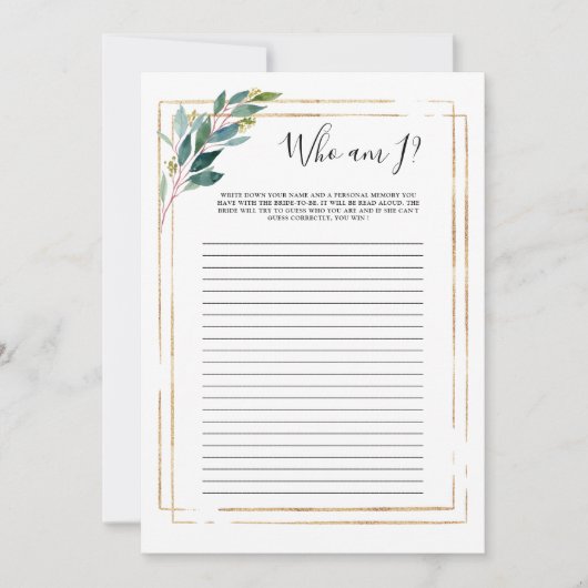 Green Eucalyptus Who I Brautparty Game (Vorderseite)