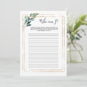 Green Eucalyptus Who I Brautparty Game (Stehend Vorderseite)