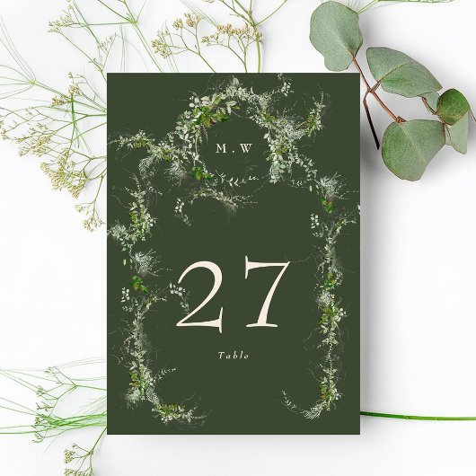 Green Eucalyptus Wreath Elegant Monogram Wedding Tischnummer