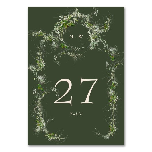 Green Eucalyptus Wreath Elegant Monogram Wedding Tischnummer (Rückseite)