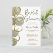 Green Eukalyptus and Gold Foil Brautparty Einladung (Stehend Vorderseite)