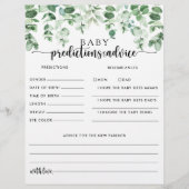 Green Eukalyptus Baby Predictions and Advice Cards (Vorderseite)