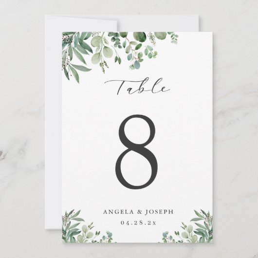Green Eukalyptus Blätter 12x18 Tischnummer Card (Vorderseite)