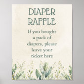 Green Eukalyptus Diaper Raffle Baby Dusche Poster (Vorne)