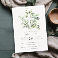 Green Eukalyptus Fern Foliage Cross Baptisse