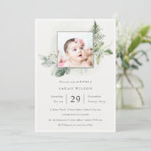 Green Eukalyptus Fern Foliage Foto Taufe einladen Dankeskarte (Stehend Vorderseite)