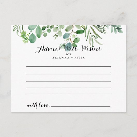 Green Eukalyptus Foliage Wedding Advice Card Postkarte (Vorderseite)