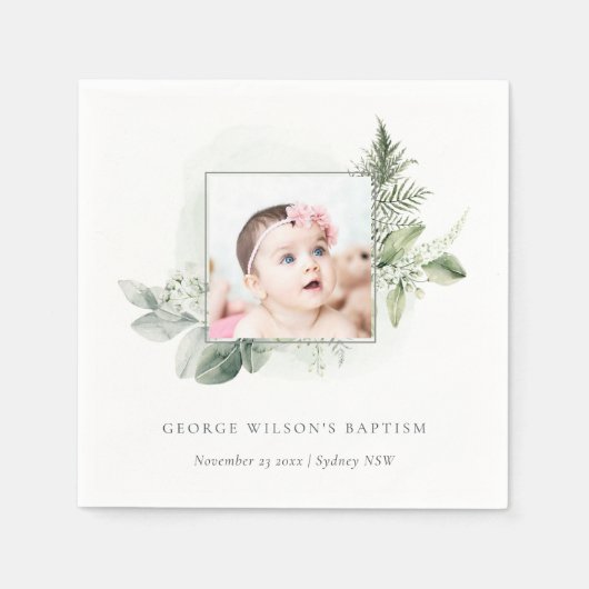 Green Eukalyptus Foto Foliage Cross Baptisse Serviette (Vorderseite)