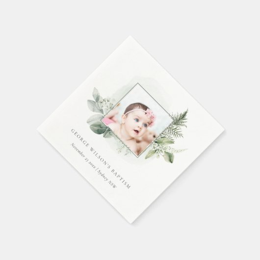 Green Eukalyptus Foto Foliage Cross Baptisse Serviette (Ecke)