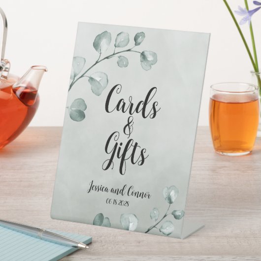 Green Eukalyptus Note Wedding Cards & Gifts Sockelschild (In Situ)