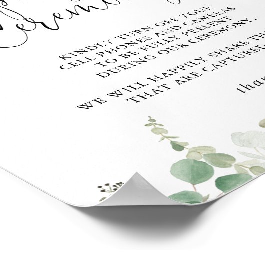 Green Eukalyptus Unplugged Zeremony Script Sign Poster (Ecke)