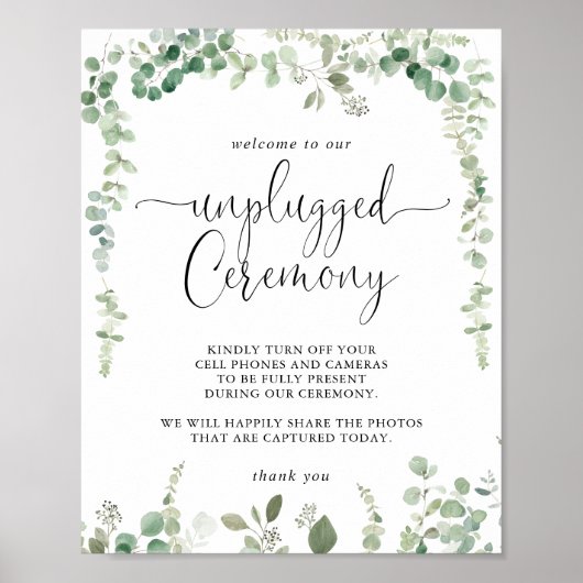 Green Eukalyptus Unplugged Zeremony Script Sign Poster (Vorne)