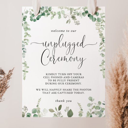 Green Eukalyptus Unplugged Zeremony Script Sign Poster
