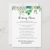 Green Eukalyptus Wedding Kissing Menu Game Card (Vorderseite)