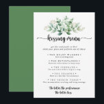 Green Eukalyptus Wedding Kissing Menu Game Card<br><div class="desc">Diese grüne eukalyptus Hochzeitsküsskarte ist perfekt für einen rustikalen Hochzeitsempfang. Das Design ist mit handgemalten Aquarellgrün Eukalyptus,  inspirierend natürliche Schönheit.</div>