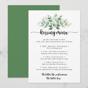 Green Eukalyptus Wedding Kissing Menu Game Card