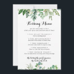 Green Eukalyptus Wedding Kissing Menu Game Card<br><div class="desc">Diese grüne eucalyptus Hochzeitsküsskarte ist ideal für eine tropische Hochzeit. Das Design verfügt über handgemalte,  kunstvolle eukalyptus-grüne Blätter,  die zu feinen Bouquets zusammengesetzt sind,  um Ihre Veranstaltung zu verzieren.</div>