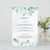 Green Eukalyptus Wedding Menu Cards (Stehend Vorderseite)
