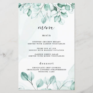 Green Eukalyptus Wedding Menu Cards