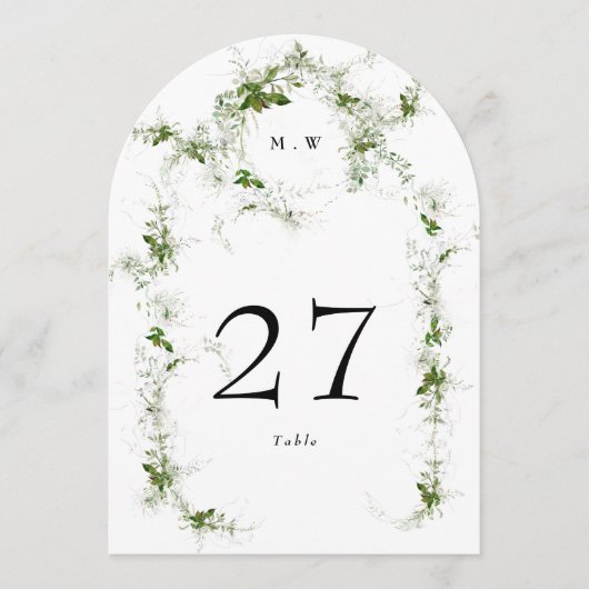 Green Eukalyptus Wreath Monogram Arch Tischnummer (Vorderseite)